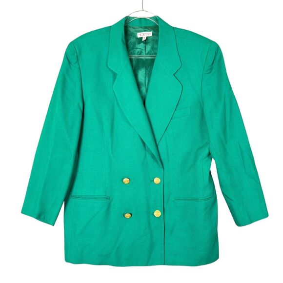Talbots Blazer Jacket Womens 18 Kelly Green Double Breasted Gold Buttons Career - Picture 1 of 12